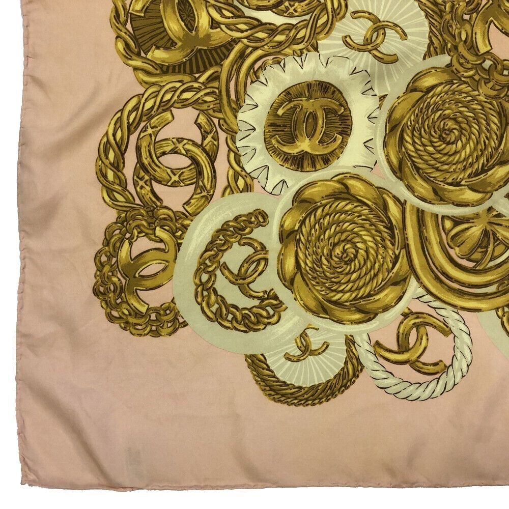 CHANEL CC Logo Pink 100% Silk Jewelry Print Scarf - Picture 11 of 12